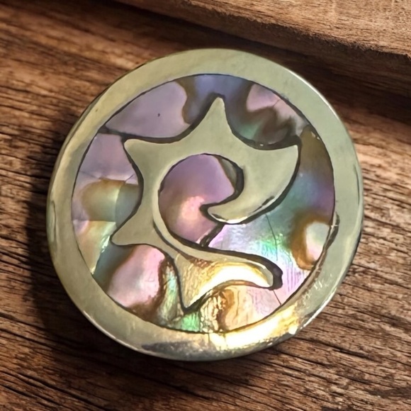 Vintage Sterling Silver Abalone Inlay Mosaic Pendant - Picture 2 of 5